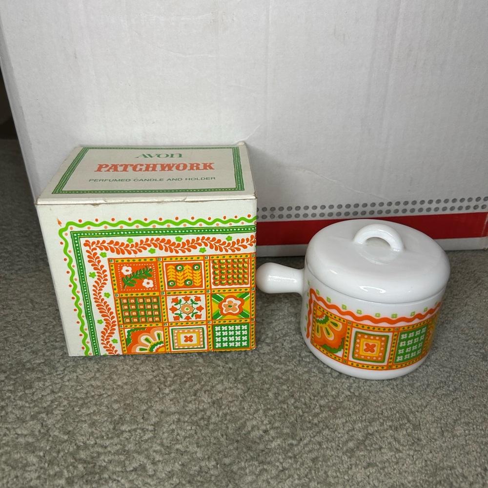 1970s Patchwork Perfumed Candle And Holder By Avon.